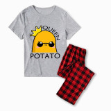 Family Matching Pajamas Exclusive Design Is Potato King And Queen Gray Short Long Pajamas Set