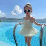 Toddler Girls One Piece Swimwear Sling Mesh Tutu Ballet Skirt Swimsuit