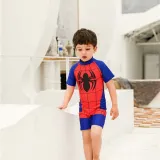 Toddler Kids Boy One Piece Swimwear Cartoon Spider Swimsuit with Swim Cap
