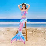 Toddler Girls 3 Pieces Swimwear Mermaid Halter Bikini Swimsuit