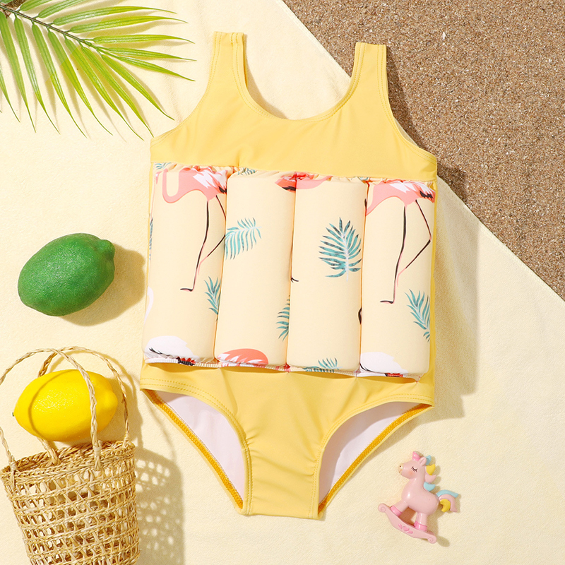 Toddler Kids Swimwear Flamingos Prints Float Adjustable Buoyancy Swimsuit