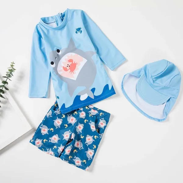 Toddler Kids Two Pieces Swimwear Shark Swimsuit Surfwear with Sun Hat