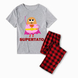 Family Matching Pajamas Exclusive Design Is Potato Super Potato Gray Short Long Pajamas Set