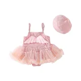 Toddler Girls One Piece Swimwear Sling Glittering Mesh Tutu Mermaid Skirt Swimsuit
