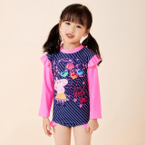 Toddler Girls One Piece Swimwear Long Sleeve Lovely Day Pig Prints Swimsuit