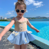 Toddler Girls One Piece Swimwear Lace Butterfly Mesh Skirt Swimsuit