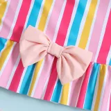 Toddler Girls Two Pieces Swimwear Bowknot Colorful Stripes Swimsuit