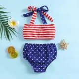 Toddler Kids Girl Two Pieces Swimwear Independence Day National Flag Halter Bowknot Swimsuit