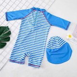 Toddler Kids One Piece Swimwear Striped Octopus Swimsuit with Sun Hat
