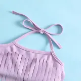 Toddler Girls 2 Pieces Purple Fish Scale Swimwear Tassels Halter Swimsuit with Hair Ties
