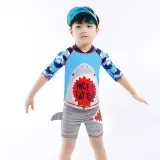 Toddler Kids Boy Two Pieces Swimwear Cartoon Shark Swimsuit with Sun Hat