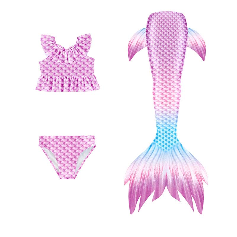Toddler Girls 3 Pieces Swimwear Rainbow Mermaid Fish Tail Bikini Swimsuit