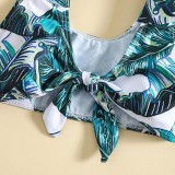 Toddler Girls Two Pieces Swimwear Bowknot Tank Coconut Leaves Prints Swimsuit