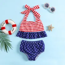 Toddler Kids Girl Two Pieces Swimwear Independence Day National Flag Halter Swimsuit