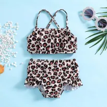 Toddler Girls Two Pieces Swimwear Leopard Prints Swimsuit