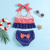 Toddler Kids Girl Two Pieces Swimwear Independence Day National Flag Halter Swimsuit