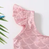 Toddler Girls Swimwear Flying Sleeve Backless Bowknot Swimsuit with Swim Cap
