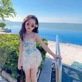 Toddler Girls Swimwear Sling Sequin Fish Scale Swimsuit with Bucket Hat