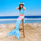 Toddler Girls 3 Pieces Swimwear Fish FinMermaid Lace Collar Bikini Swimsuit