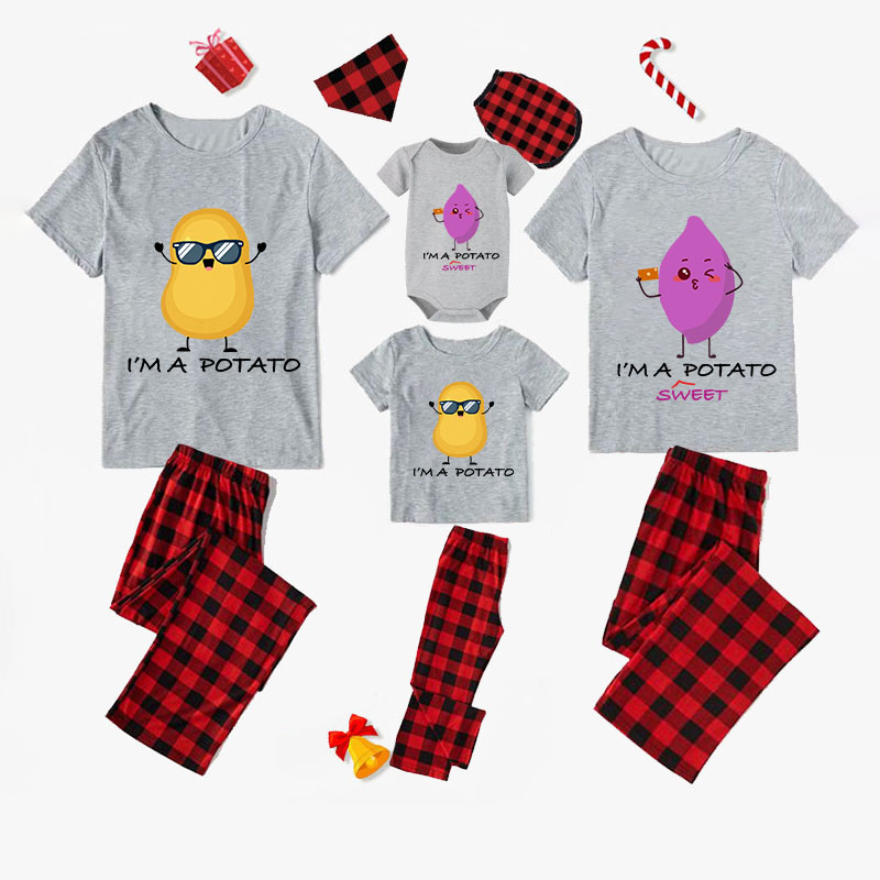 Family Matching Pajamas Exclusive Design Is Potato I Am A Potato Gray Short Long Pajamas Set