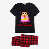Family Matching Pajamas Exclusive Design Is Potato Super Potato Black Red Plaids Pajamas Set