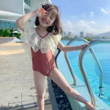 Toddler Girls One Piece Swimwear Ruffled Collar Backless Swimsuit
