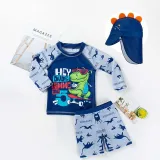 Toddler Kids Boy Two Pieces Swimwear Skateboard Dinosaur Swimsuit with Sun Hat