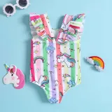 Toddler Girls One Piece Swimwear Rainbow Unicorn Floral Swimsuit