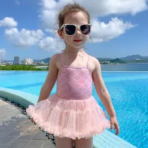 Toddler Girls One Piece Swimwear Sling Glittering Mesh Tutu Mermaid Skirt Swimsuit