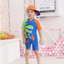 Toddler Kids Boy One Piece Swimwear Cartoon Beach Dinosaurs Swimsuit with Swim Cap