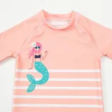 Toddler Girls Two Pieces Swimwear Short Sleeve Stripes Mermaid Swimsuit