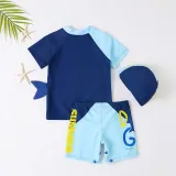 Toddler Kids Boy Two Pieces Swimwear Cartoon Surfing Dinosaurs Swimsuit with Swim Cap