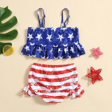Toddler Kids Girl Two Pieces Swimwear Independence Day National Flag Prints Sling Swimsuit