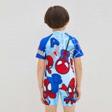 Toddler Kids Boy One Piece Swimwear Cartoon Spider Swimsuit with Swim Cap
