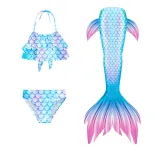 Toddler Girls 3 Pieces Swimwear Mermaid Bowknot Halter Bikini Swimsuit