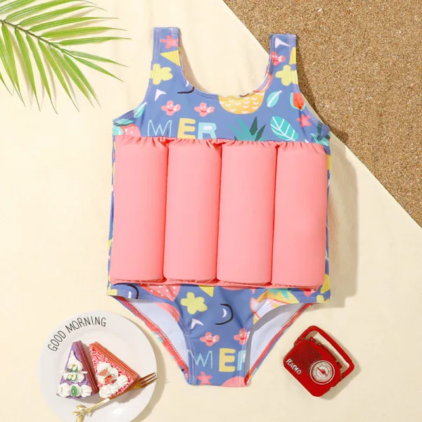 Toddler Kids Swimwear Flower Prints Float Adjustable Buoyancy Swimsuit