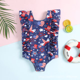 Toddler Kids Girl One Piece Swimwear Independence Day National Flag Prints Swimsuit