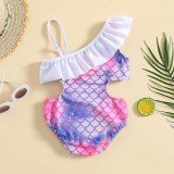 Toddler Girls One Piece Swimwear Fish Scale One Shoulder Swimsuit