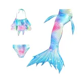 Toddler Girls 3 Pieces Swimwear Fish FinMermaid Lace Collar Bikini Swimsuit