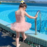 Toddler Girls One Piece Swimwear Sling Mesh Tutu Ballet Skirt Swimsuit