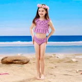 Toddler Girls 3 Pieces Swimwear Fish FinMermaid Lace Collar Bikini Swimsuit