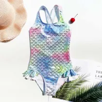 Toddler Girls One Piece Swimwear Glittering Mermaid Swimsuit