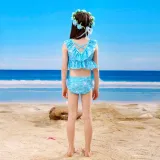 Toddler Girls 3 Pieces Swimwear Fish FinMermaid Lace Collar Bikini Swimsuit
