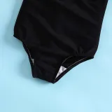 Toddler Girls One Pieces Swimwear One Shoulder Strip Swimsuit with Hair Bands