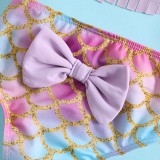 Toddler Girls 2 Pieces Purple Fish Scale Swimwear Tassels Halter Swimsuit with Hair Ties
