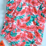 Toddler Girls One Pieces Swimwear Palm Leaves Watermelon Prints Swimsuit