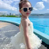 Toddler Girls One Piece Swimwear Sling Mesh Tutu Ballet Skirt Swimsuit