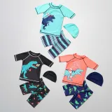 Toddler Kids Boy Two Pieces Swimwear Cartoon Swim Dinosaurs Swimsuit with Swim Cap