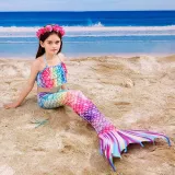 Toddler Girls 3 Pieces Swimwear Mermaid Halter Bikini Swimsuit