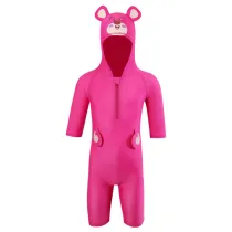 Toddler Girls One Piece Swimwear Long Sleeve Cute Bear Prints Hooded Swimsuit